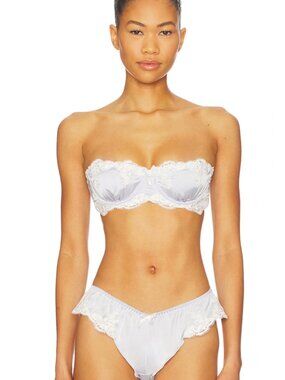 NEW KAT THE LABEL Jean Underwire Bra in Cinderella Light Blue Satin & White Lace
